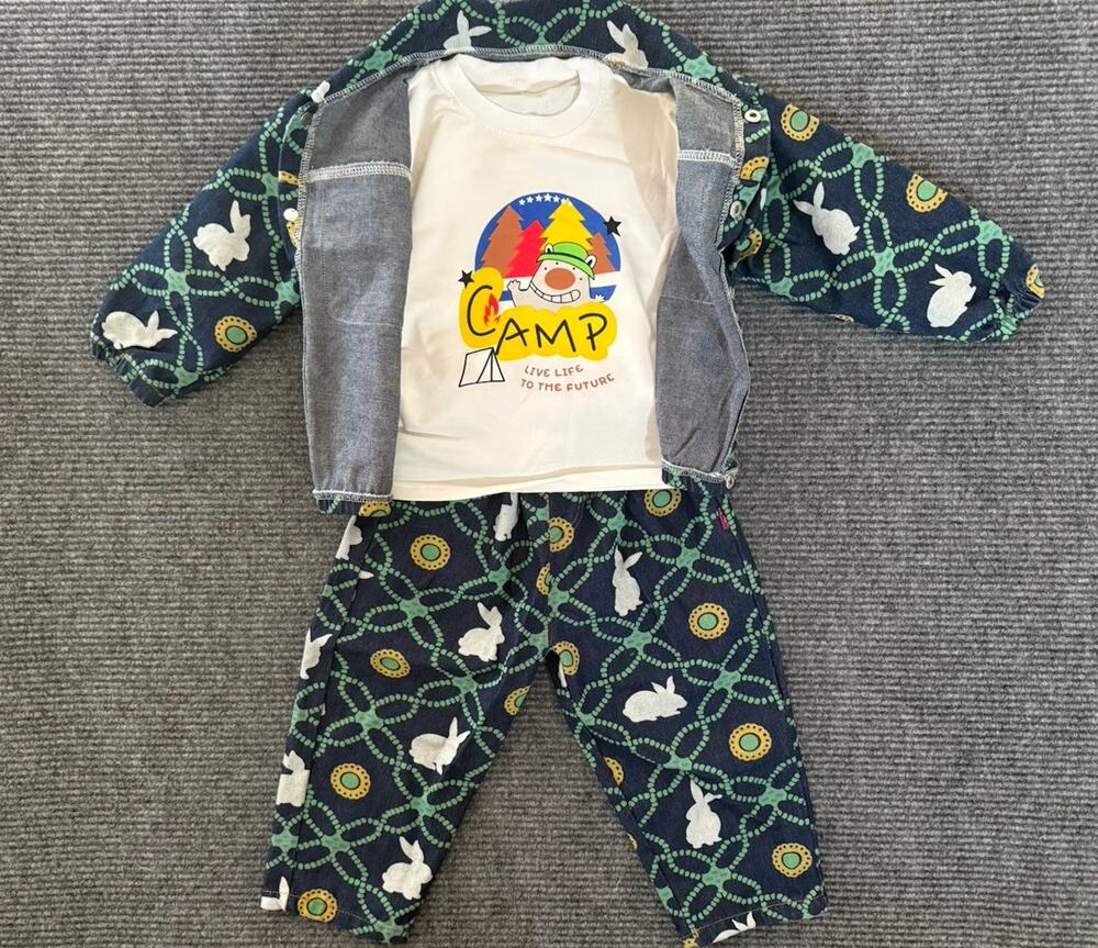 NWT Toddler 3Pc Jean Outfit Set Jacket Pants Camp Graphic T Rabbit Denim Size 3T
